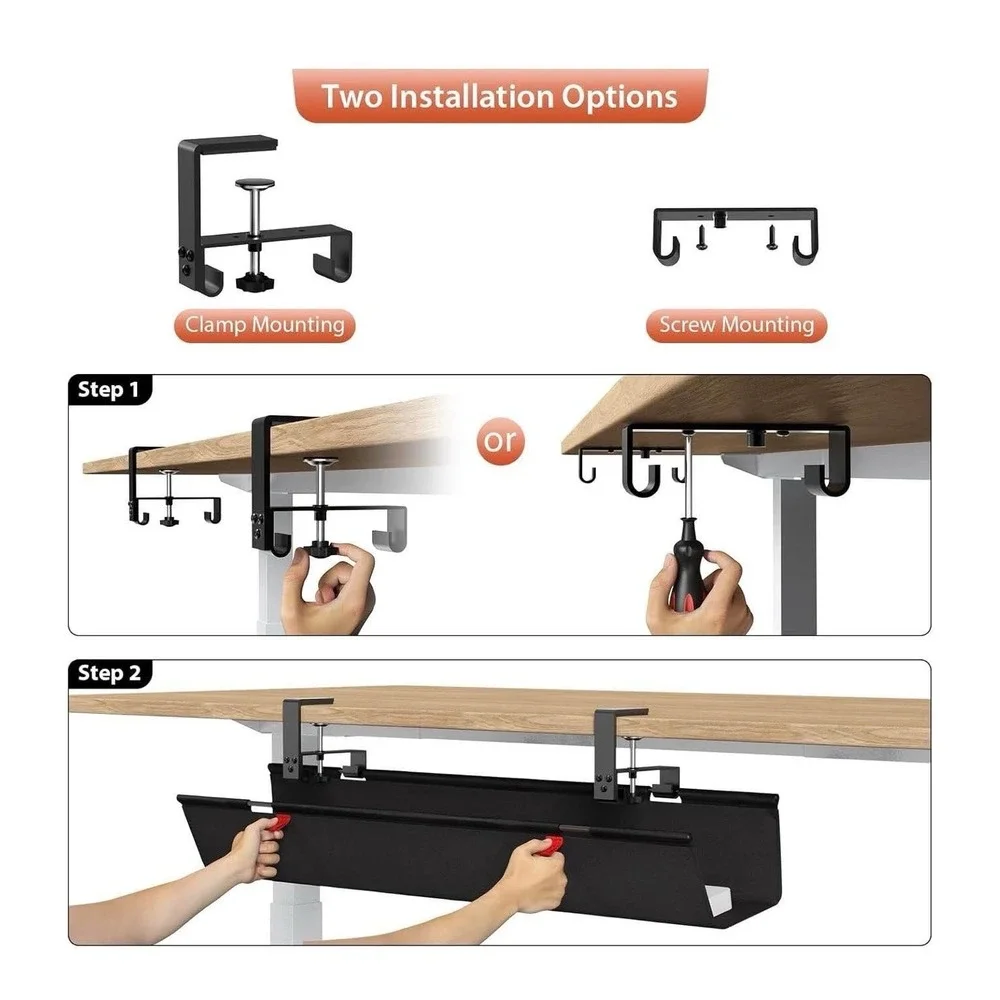 Univivi No Drill Under Desk Cable Management Tray 36